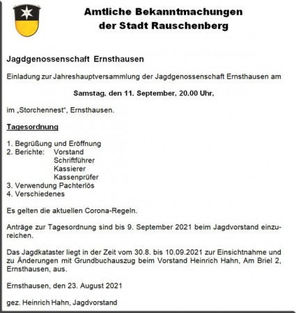 Jagdgenossenschaftssitzung in Ernsthausen