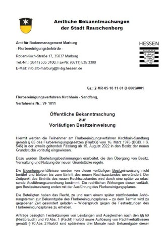 Flurbereinigungsverfahren Kirchhain - Sandfang: Öffentliche  ...