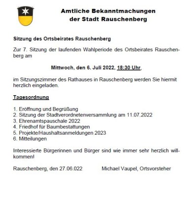 Sitzung Ortsbeirat Rauschenberg
