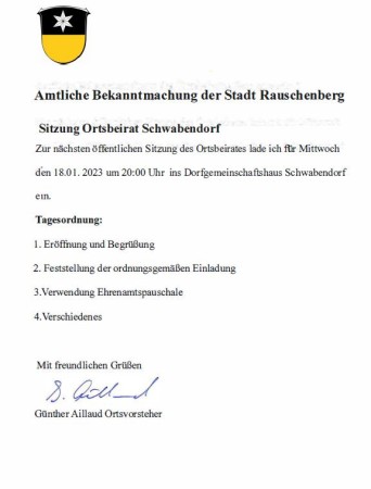 Sitzung des Ortsbeirates Schwabendorf am 18.01.2023