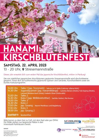 HANAMI - Kirschblütenfest am 22.4.23 in Marburg