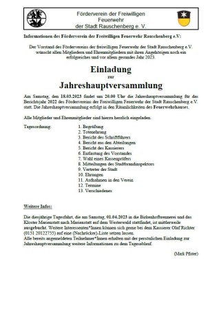JHV Förderverein der Freiwilligen Feuerwehr der Stadt Rauschenberg am 18.03.2023